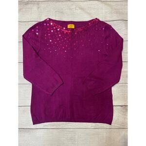 Ruby Rd Petite PL Purple Sequin Sweater 3/4 Sleeve Rayon Blend